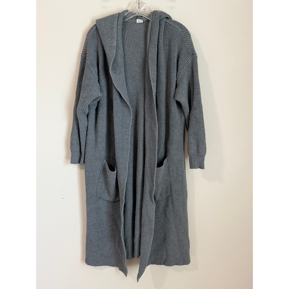 Goumi Womens Longline Hooded Cardigan Sweater O/S Grey Organic Cotton Duster